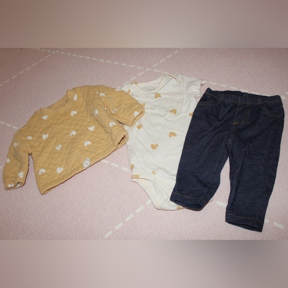 Carter’s Baby Girl 3 Piece Set Hearts Denim 6 months - Picture 1 of 5